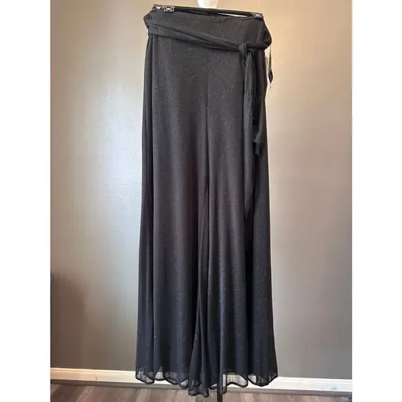Onyx Nite Black Glitter Wide Leg Pants XL Wrap Tie Overlay Sheer Layer NWT - Picture 3 of 9